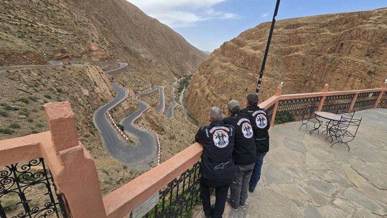 Before descending into Dadès Gorge. Taking in the view before its famous bends. Everyone looks calm, but we know the good part is coming.