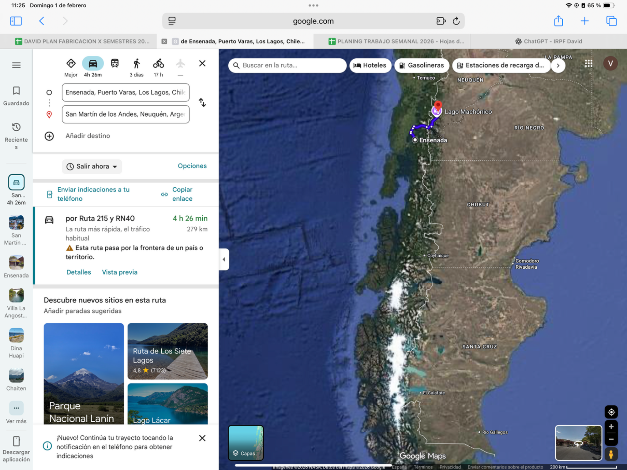 Ensenada → San Martín de los Andes — original route map