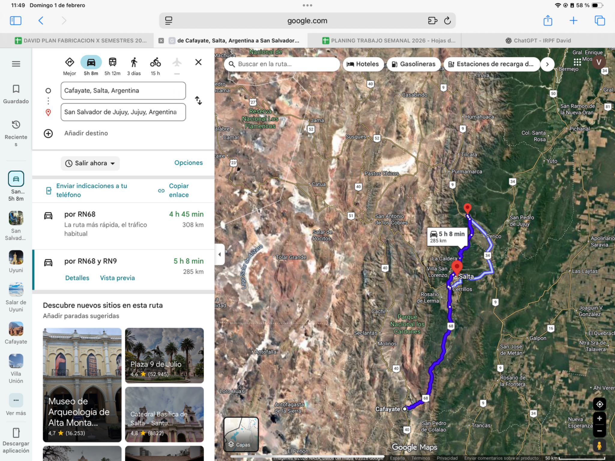 Cafayate → San Salvador de Jujuy — original route map