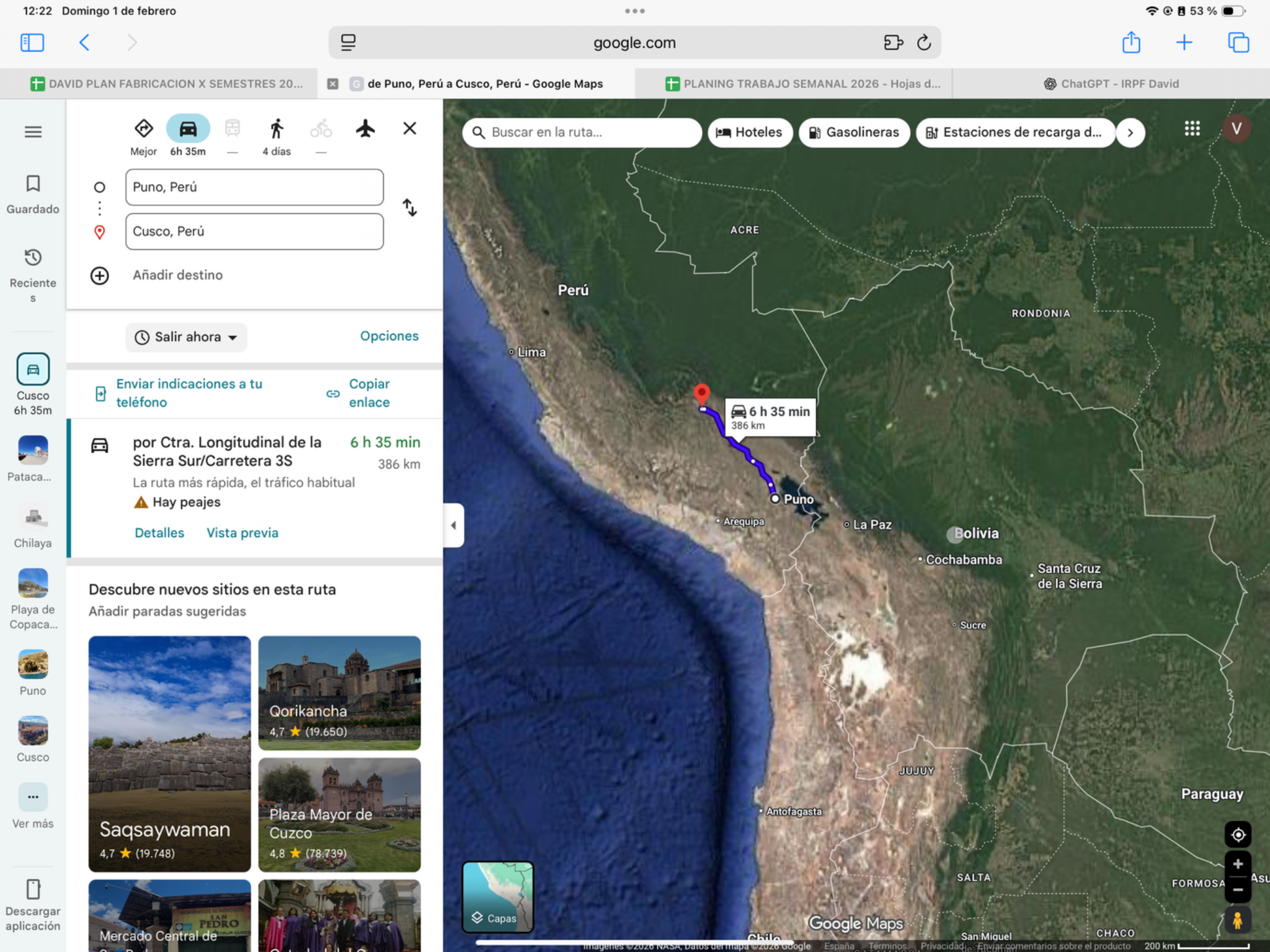 Puno → Cusco — original route map