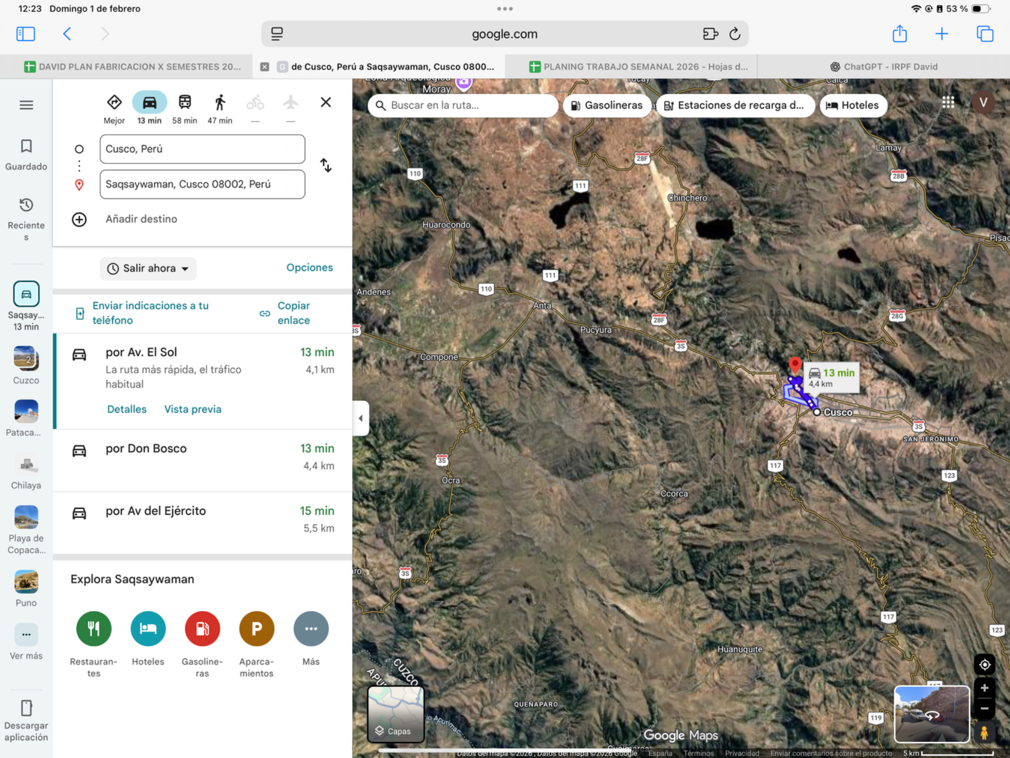 Mismatched saved map: Cusco to Saqsaywaman