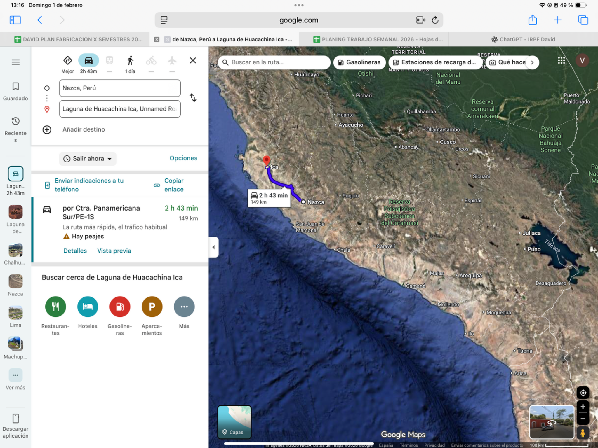 Nazca → Huacachina — original route map