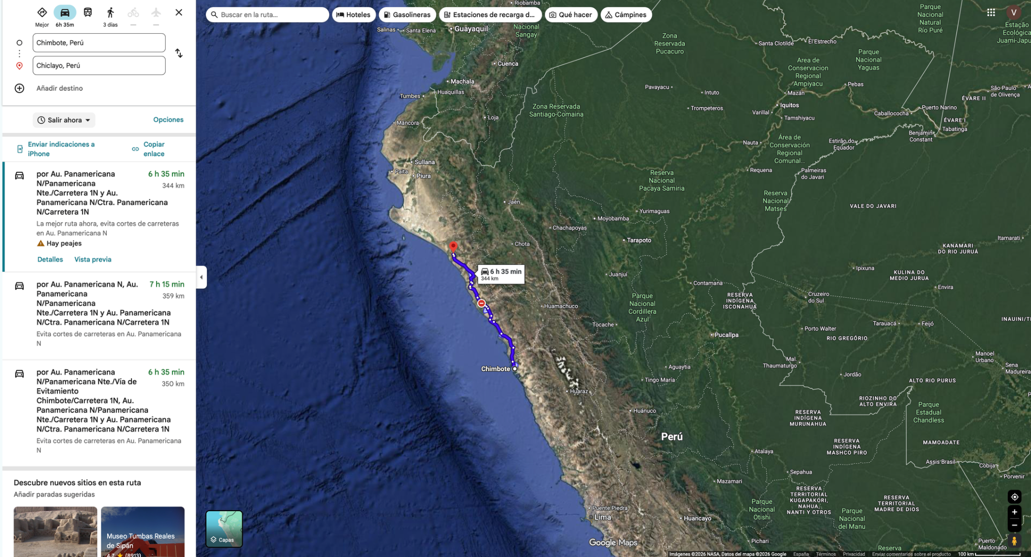 Chimbote → Chiclayo — original route map