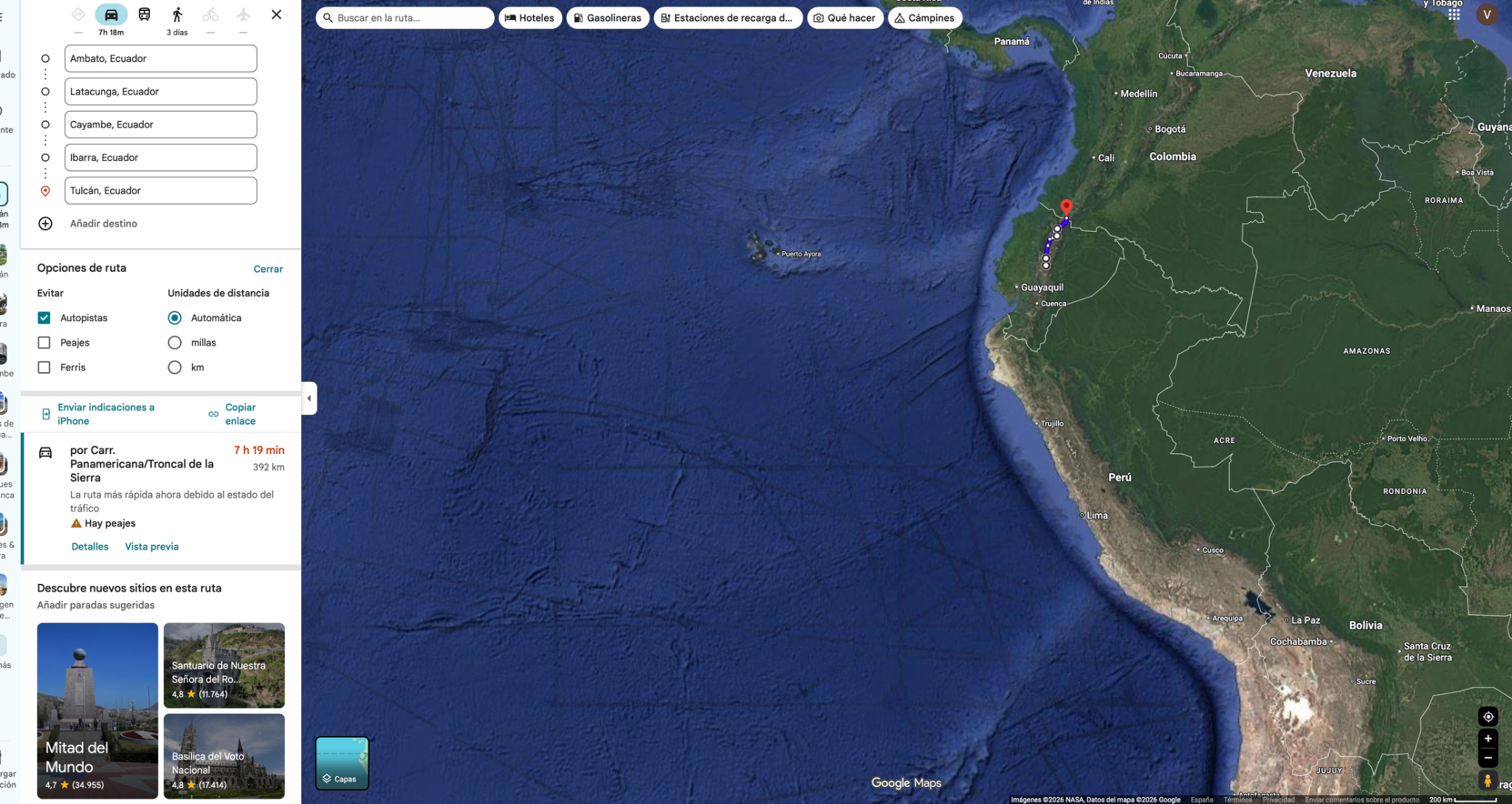 Ambato → Tulcán — original route map